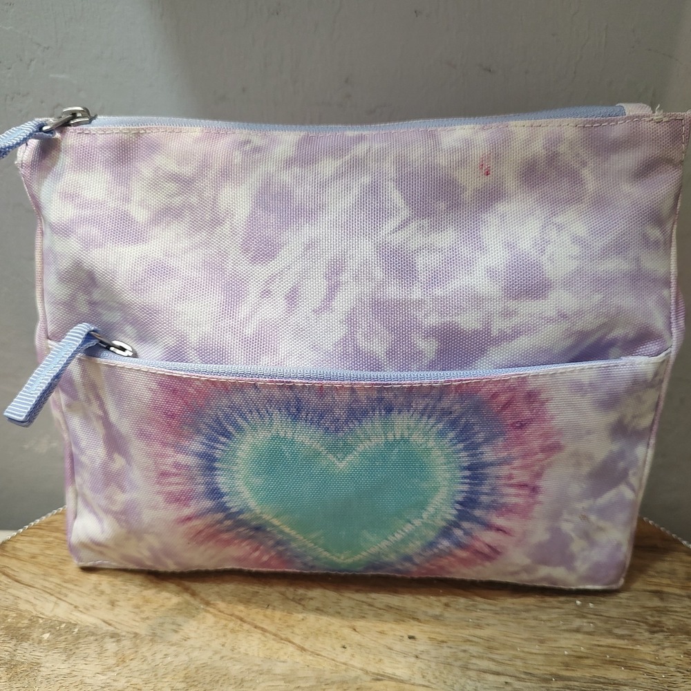 POTTERY BARN KIDS MACKENZIE PINK TIE DYE HEART Accessory Bag 9"X7" Pastel Colors
